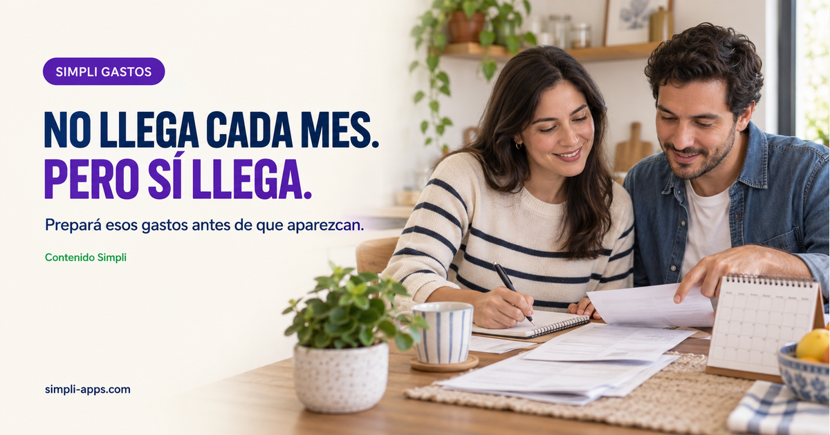Una pareja revisa papeles y un calendario para preparar gastos que no llegan cada mes
